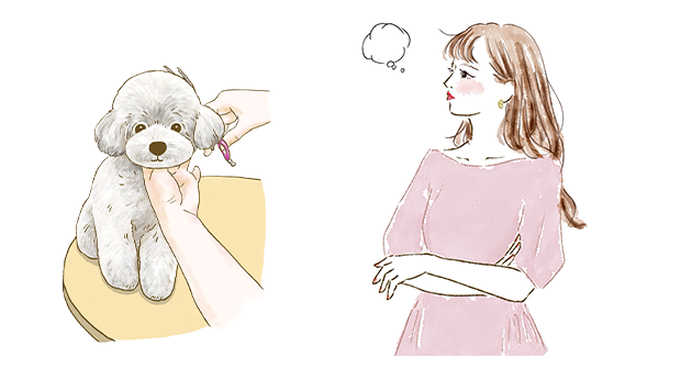トリミング待ちの飼い主のイラスト